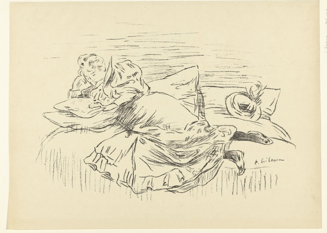 La mujer que lee se acuesta en la cama
Croquis
L
