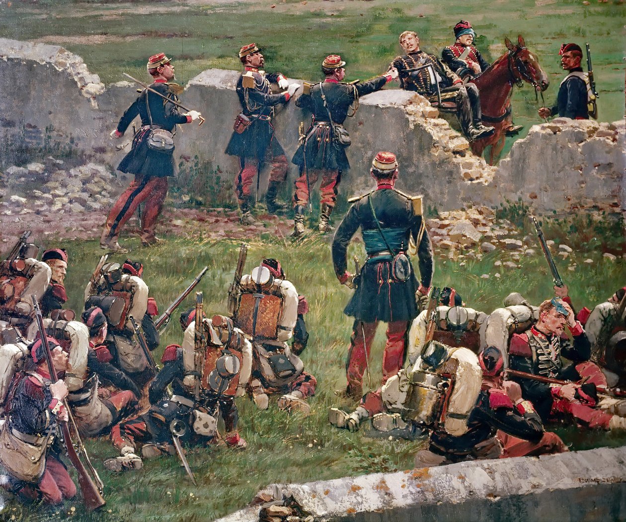 Tarde de la batalla de Rezonville Gravelotte. Granaderos de la Guardia Imperial en descanso, 16 de agosto de Jean Baptiste Edouard Detaille