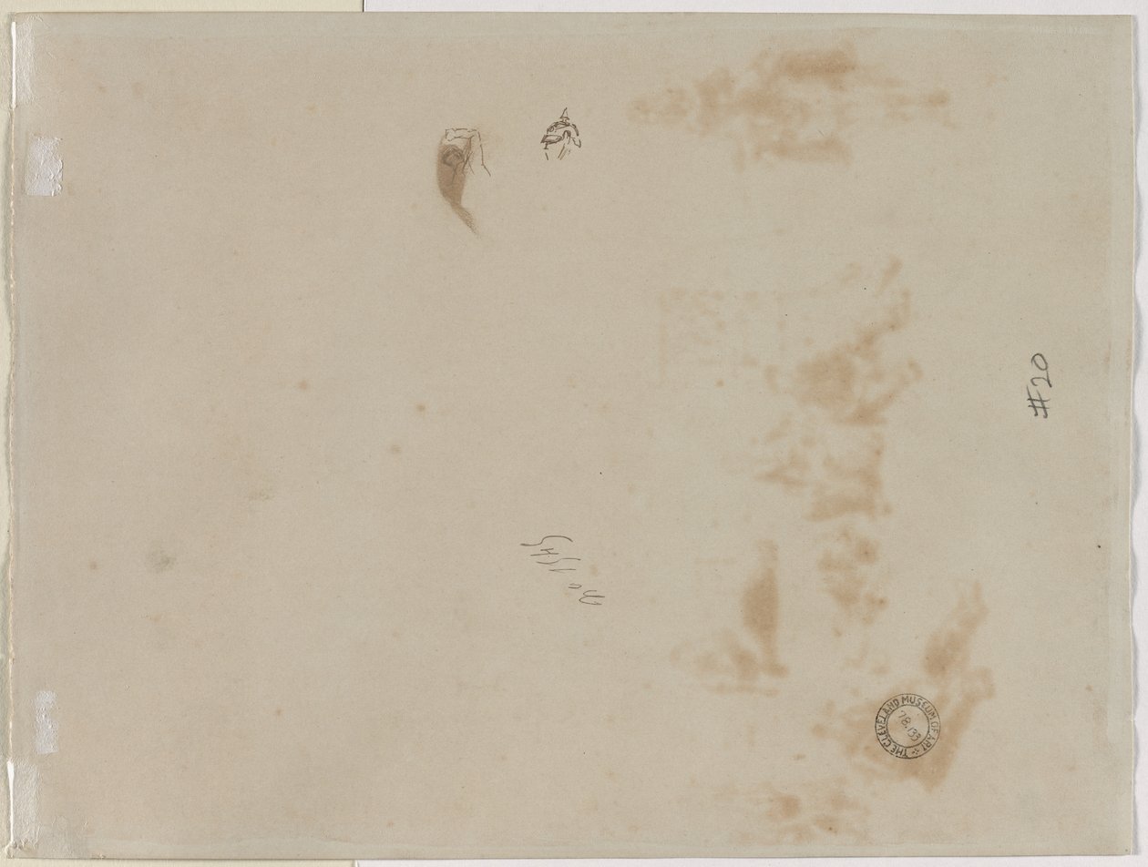 Boceto de un hombre con el brazo levantado y boceto de un casco, 1878 de Jean Baptiste Edouard Detaille