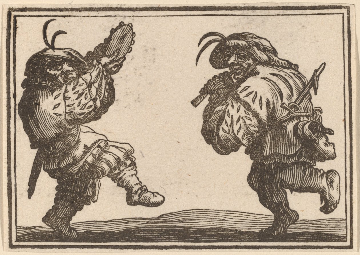 Bailarines con flauta y pandereta de Edouard Eckman after Jacques Callot