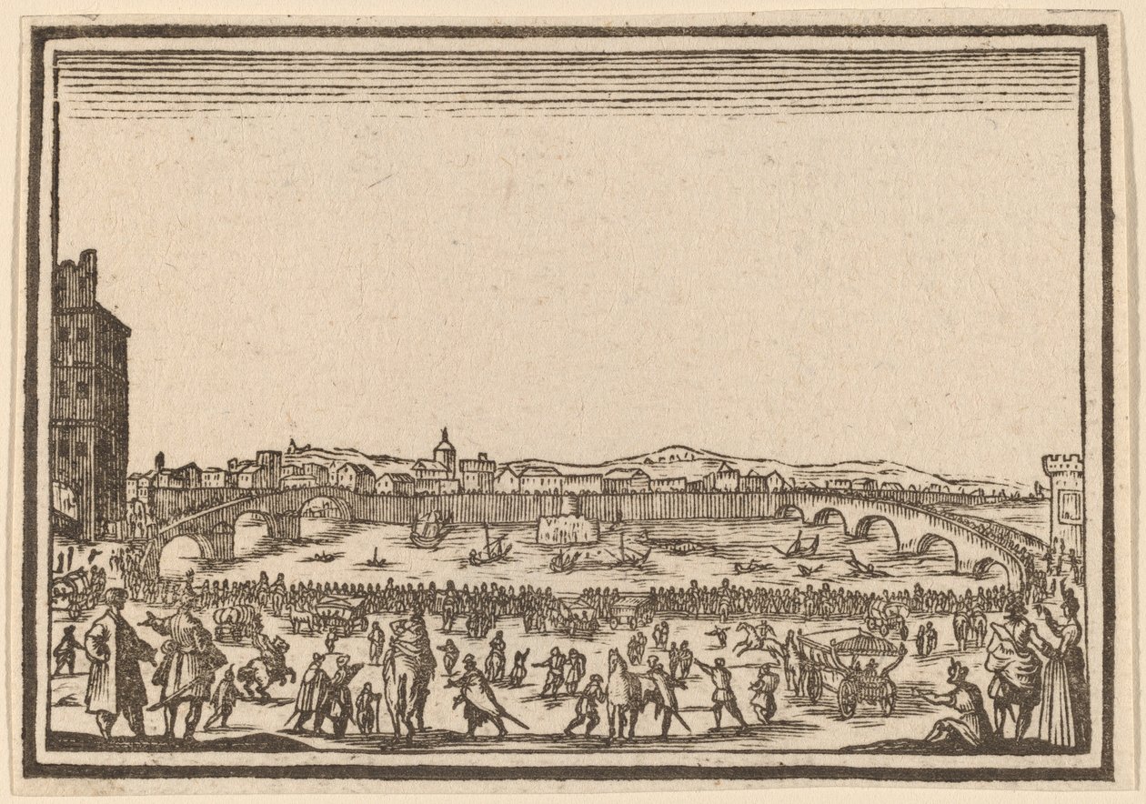 Fuegos artificiales en el Arno, Florencia de Edouard Eckman after Jacques Callot