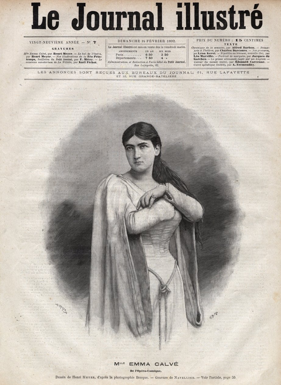 Retrato de Emma Calve (Rosa Noemie Emma Calvet de Roquet, conocida como) (1858-1942), soprano francesa - Grabado por Navellier en 