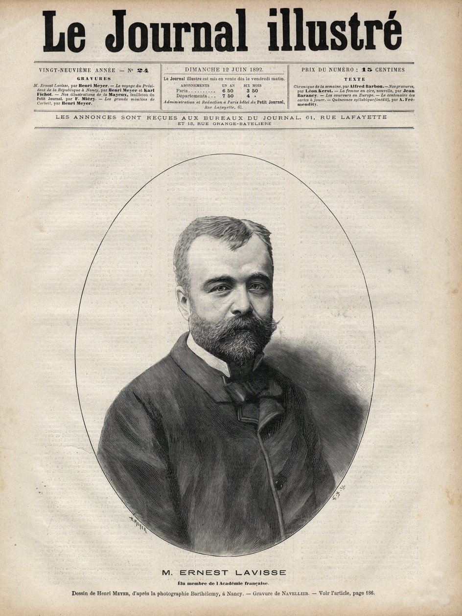 Retrato de Ernest Lavisse (1842-1922), historiador y académico francés - Grabado por Navellier en 