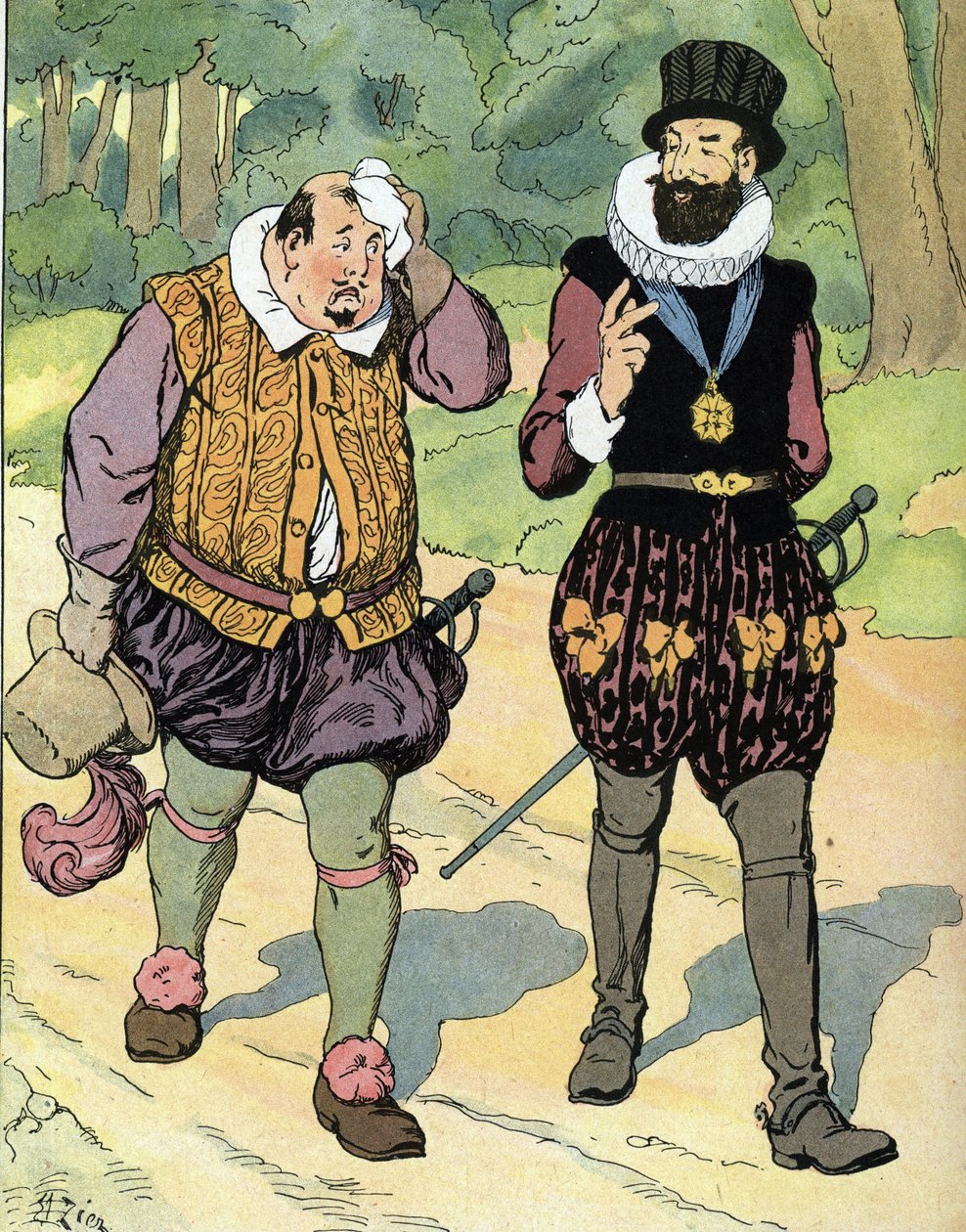 Rey Enrique IV (1553-1610) y Carlos II duque de Mayenne (1554-1611) (Rey de Francia Enrique IV y Carlos de Lorena, duque de Mayenne) Ilustración de Edouard Zier en "Our-glories-nationales" 1920 Colección particular de Edouard Francois Zier