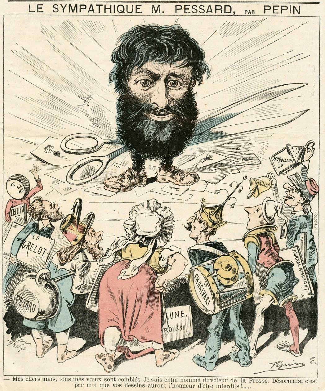 Portada de Le Grelot, número 356, Satírico en colores de Edouard Guillaumin Pepin