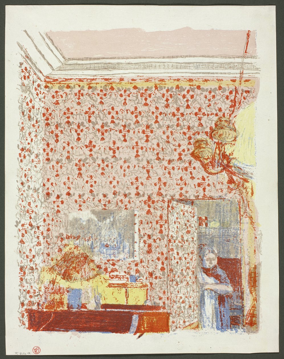 Interior con papel pintado rosa I, lámina cinco de Paisajes e interiores de Édouard Jean Vuillard
