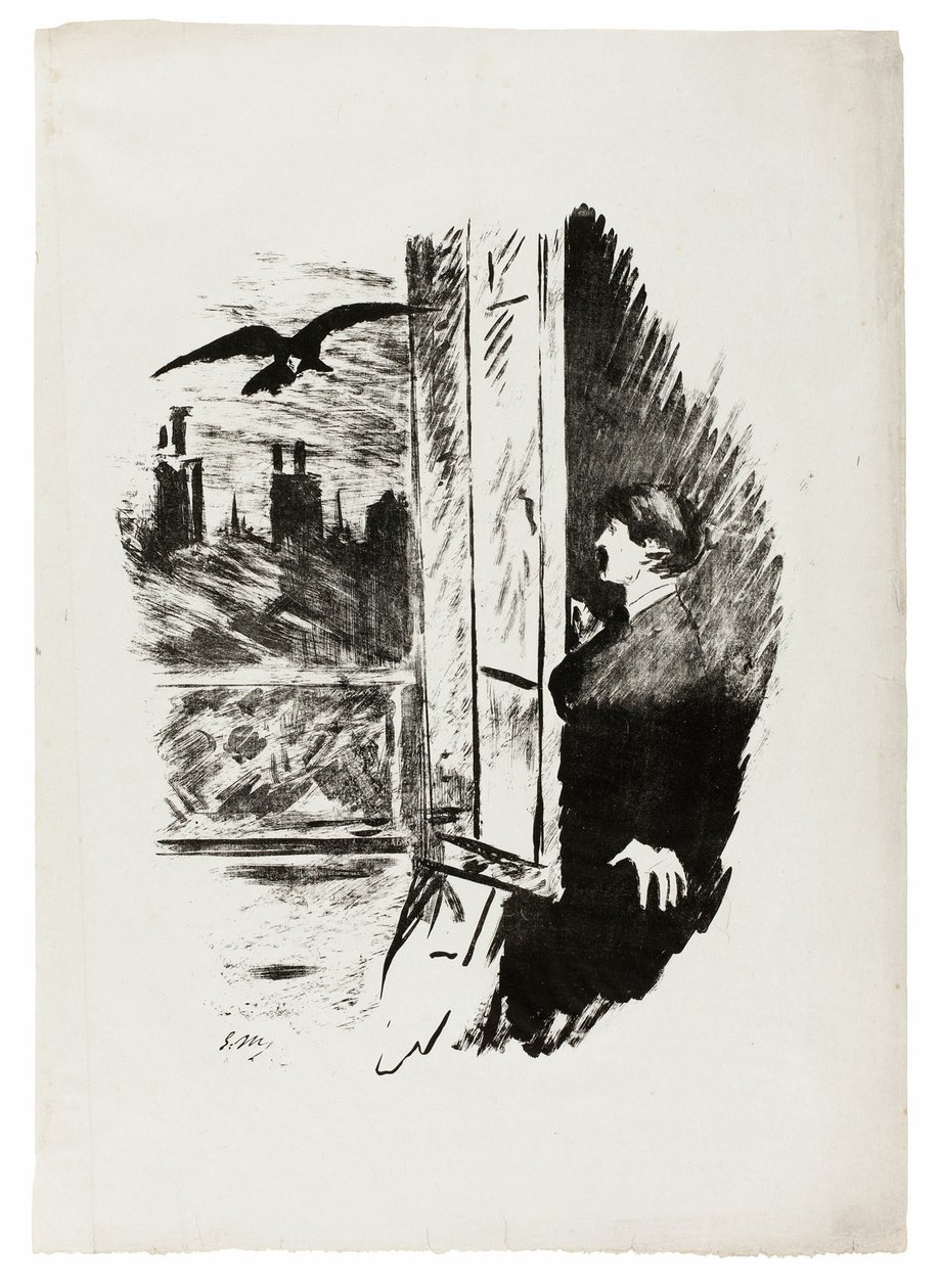 En la ventana ("Abrí aquí de golpe la persiana..."), de El cuervo (Le Corbeau) de Édouard Manet