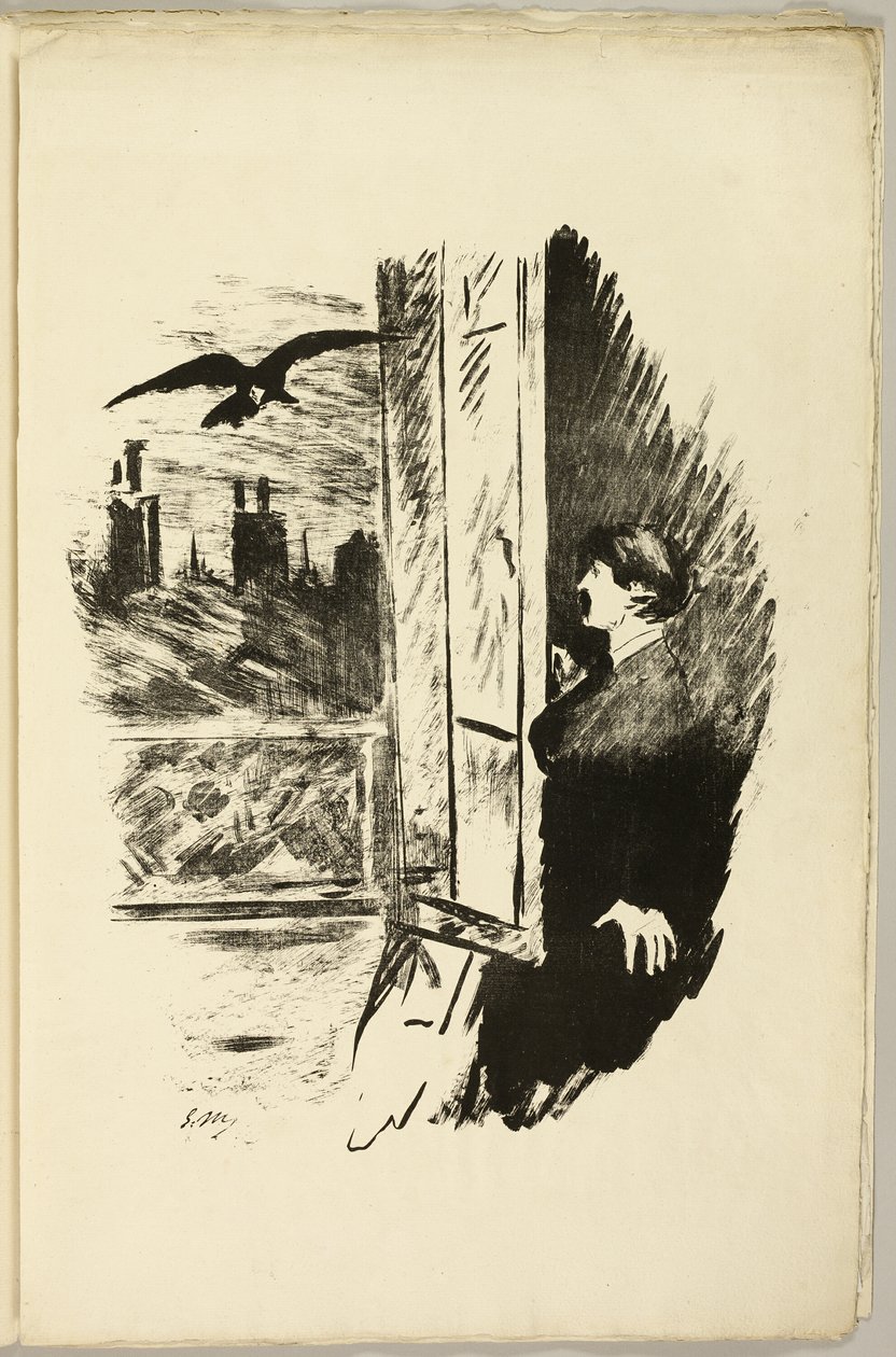 En la ventana ("Abrí de golpe el postigo..."), de El Cuervo (Le Corbeau) de Édouard Manet