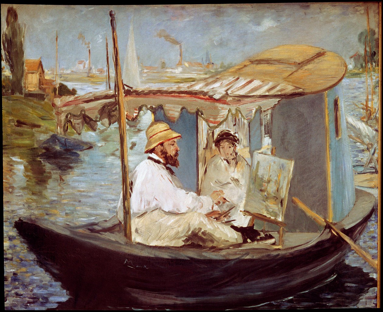 Claude Monet pintando en su barco-estudio de Édouard Manet