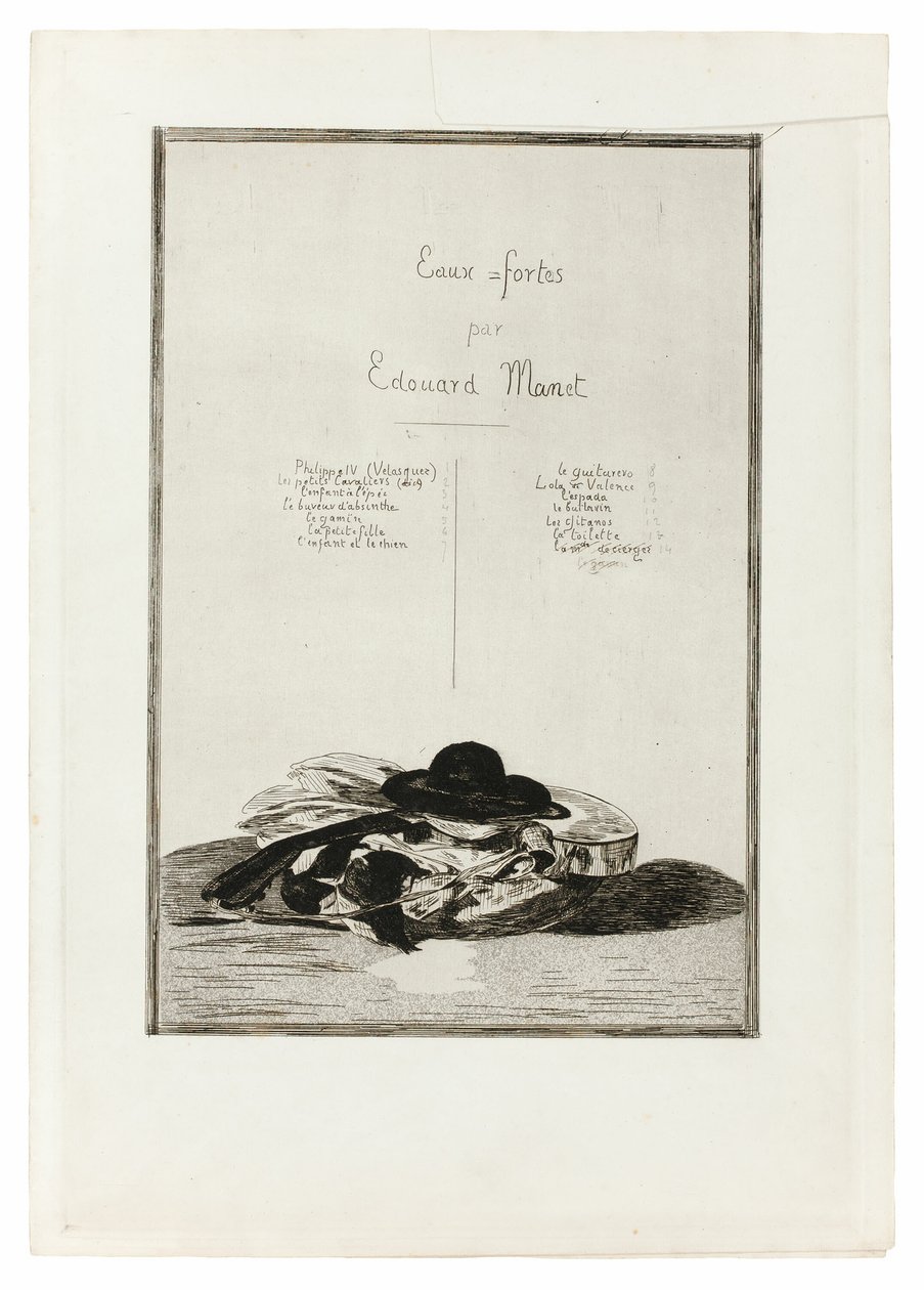 Sombrero y guitarra, frontispicio para la edición de catorce grabados de Édouard Manet