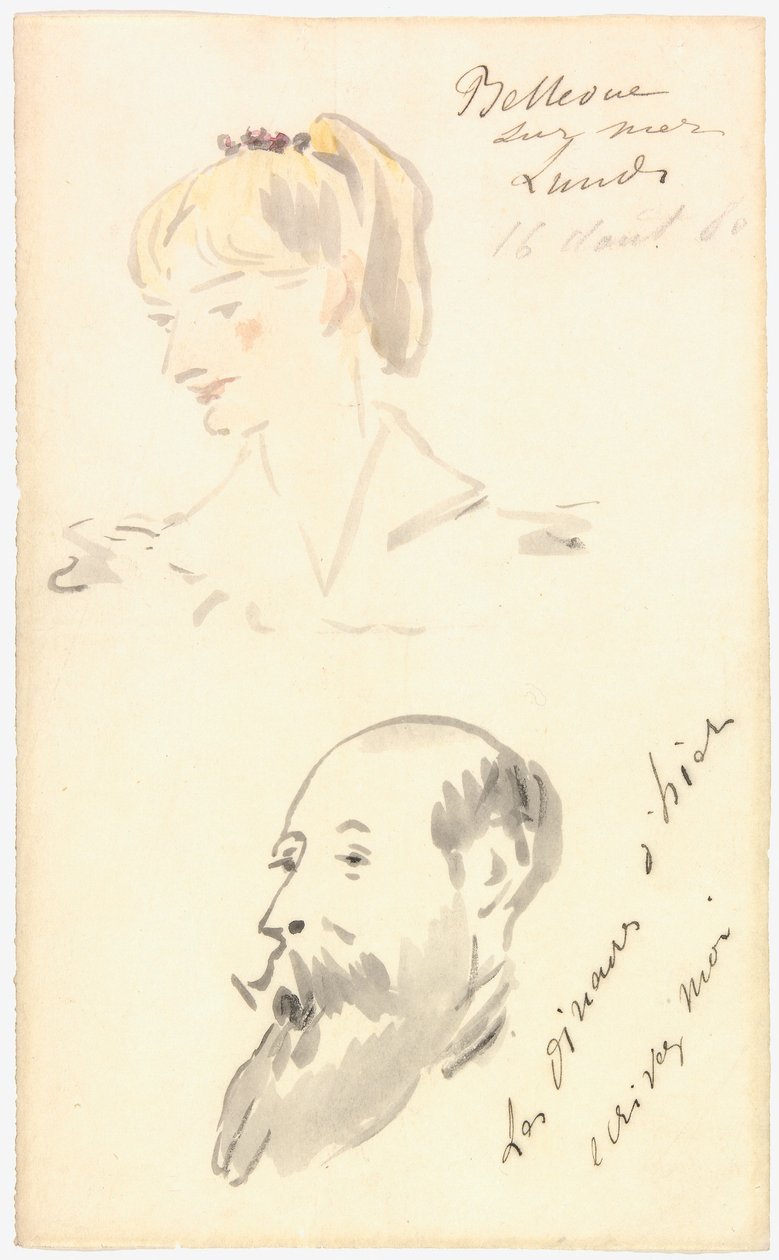 Manet - Cabeza de mujer y Cabeza de hombre barbudo, 1880 de Édouard Manet