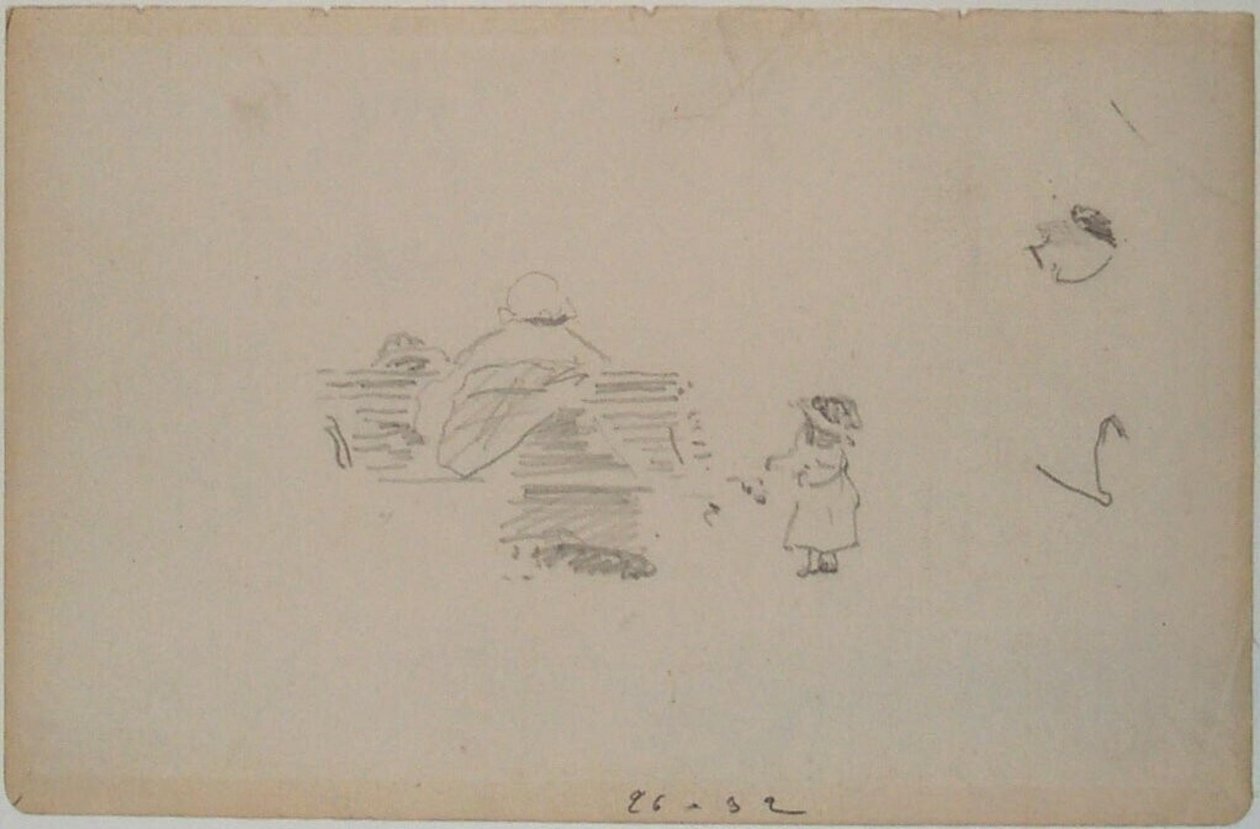 Manet - Bosquejo de una mujer sentada en un banco y un niño de pie cerca (hoja de un cuaderno de bocetos), hacia 1864-1868 de Édouard Manet