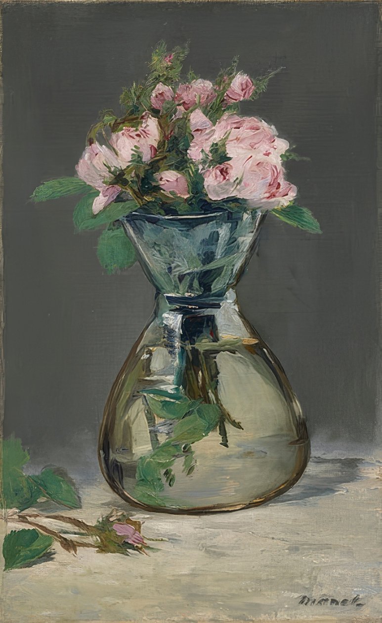 Rosas musgosas en un jarrón. 1882 de Édouard Manet