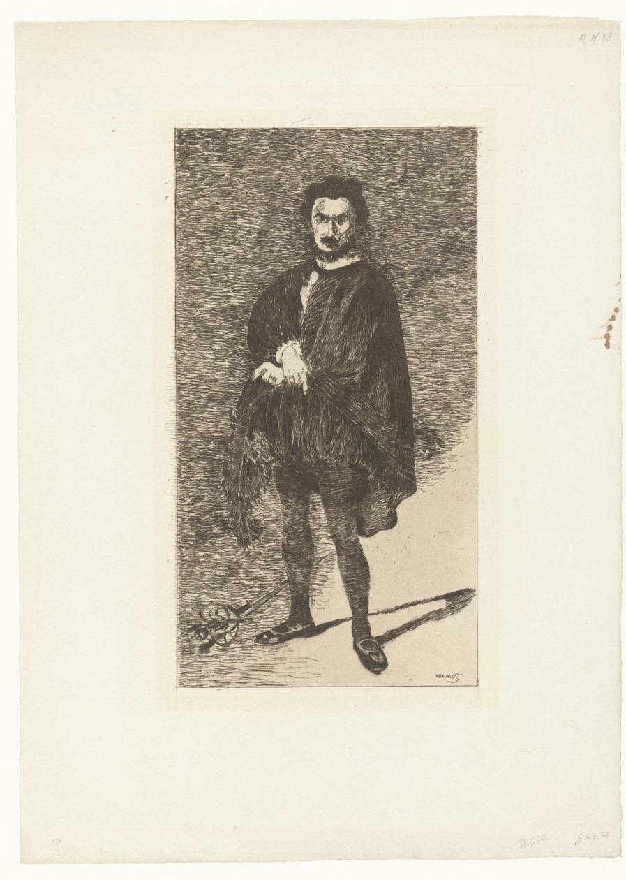 Retrato del actor Philibert Rouvière en el papel de Hamlet
Rouvière como Hamlet
El actor trágico de Édouard Manet