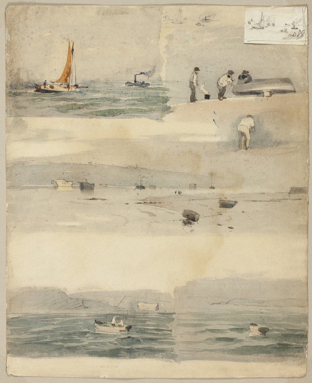 Bocetos de escenas marinas (anverso); Dos bocetos: Junto a costa tormentosa, Paisaje marino nublado de Édouard Manet