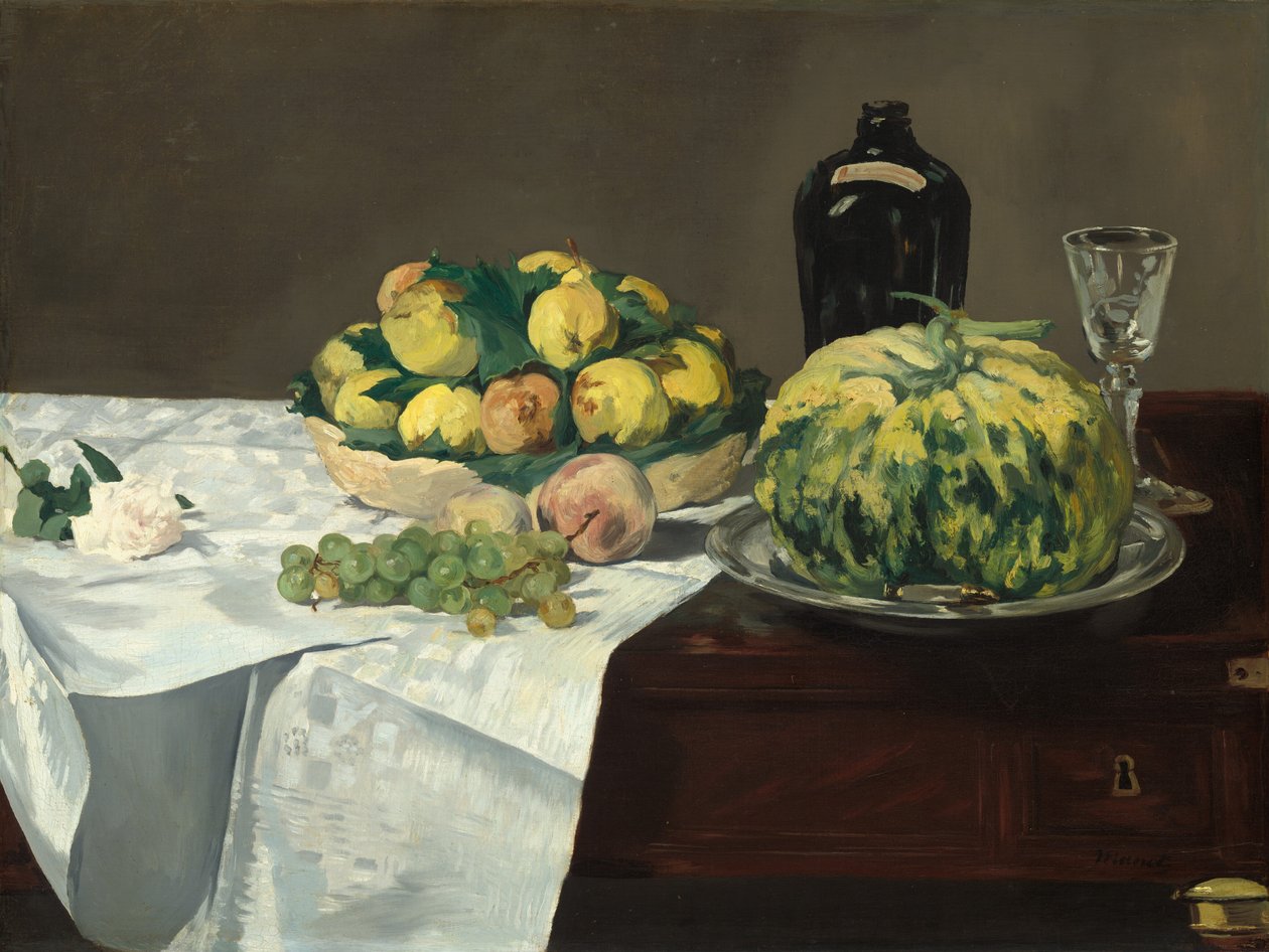 Naturaleza muerta con melón y duraznos de Édouard Manet