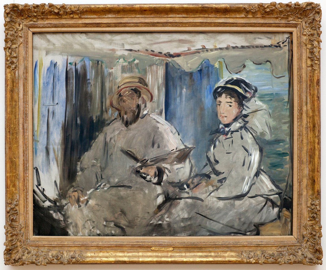 El pintor Claude Monet en su estudio (con su esposa Camille en su barco taller) de Édouard Manet