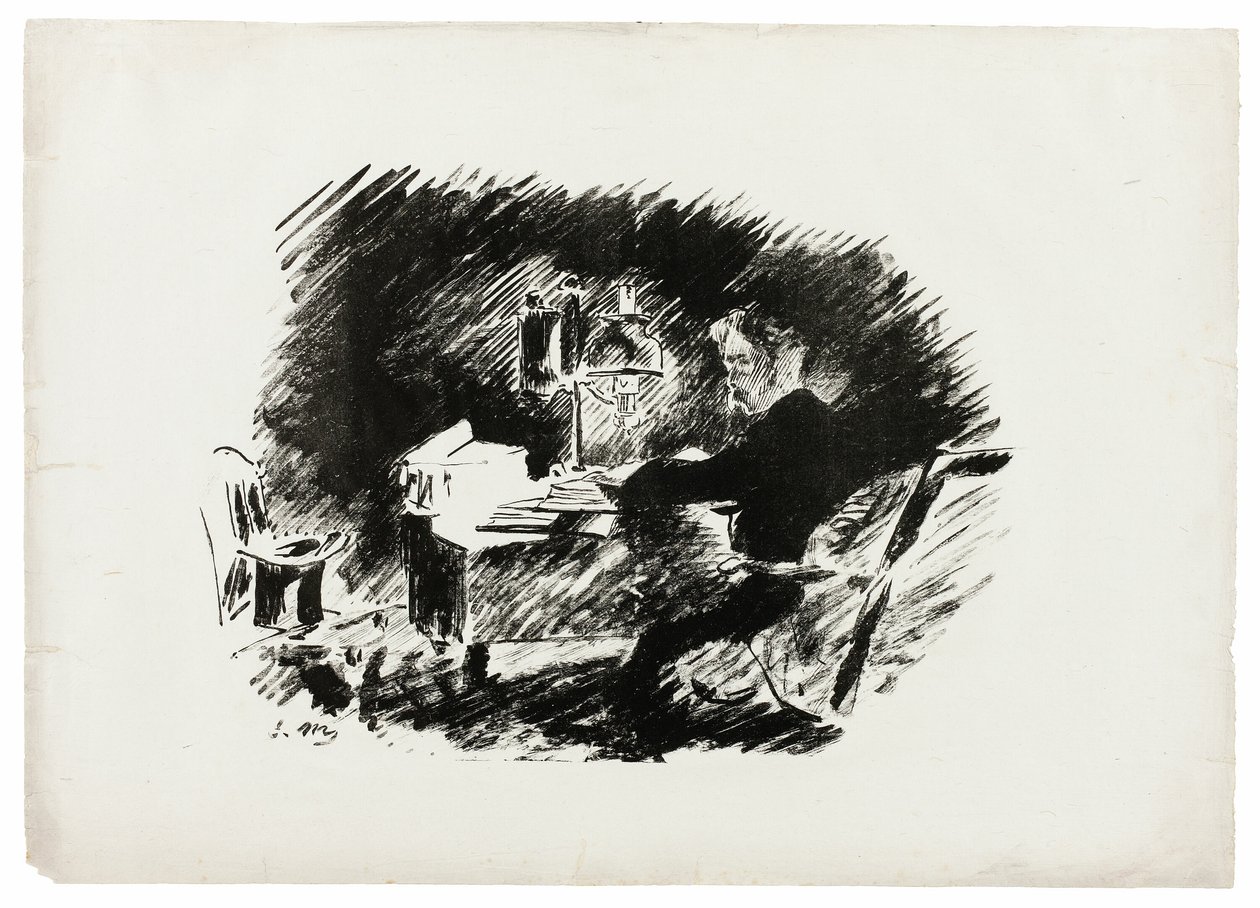 Bajo la lámpara ("Once upon a midnight dreary..."), de El cuervo (Le Corbeau) de Édouard Manet