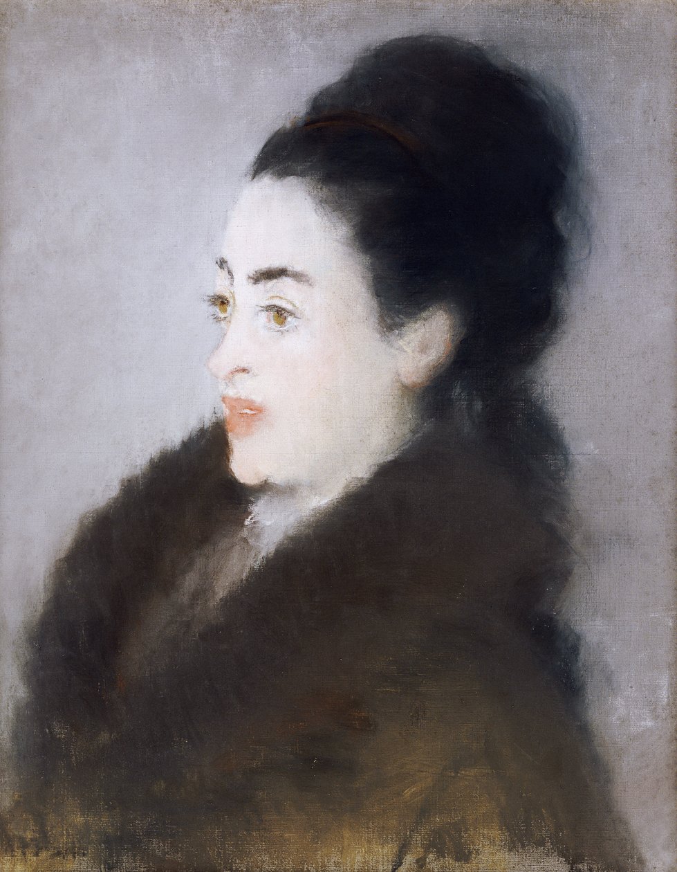 Mujer en un Abrigo de Piel de Perfil de Édouard Manet