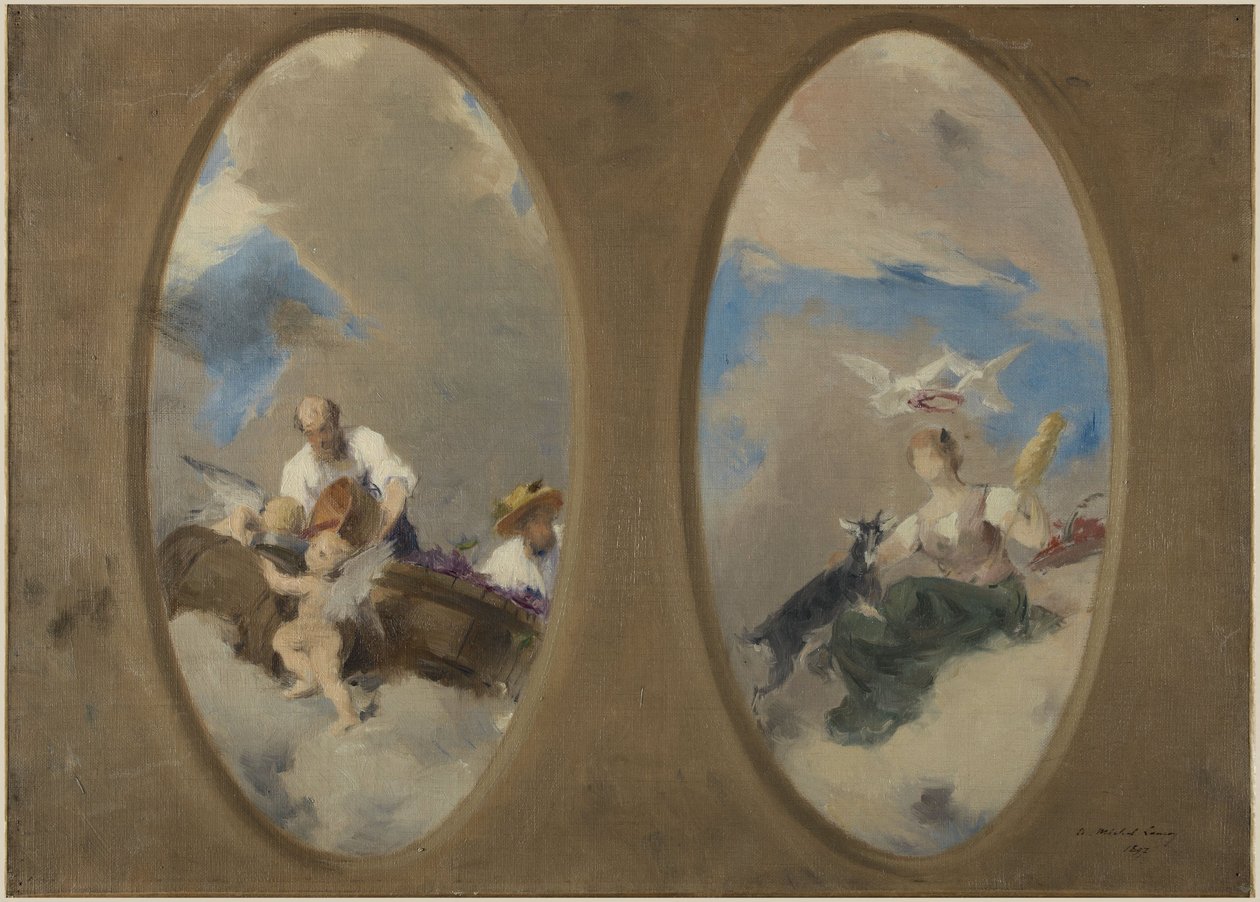 Boceto para el Ayuntamiento de Suresnes: Alegoría del vino - Chevrière aux colombes (techos) de Edouard Michel Lancon