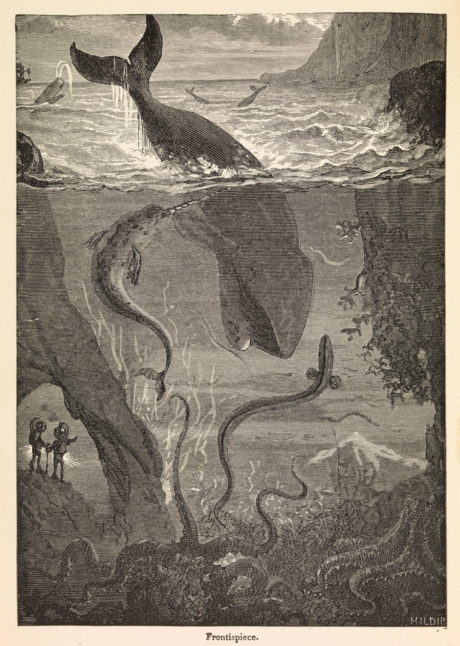 Frontispicio de "Veinte mil leguas de viaje submarino" de Julio Verne, c.1870 (grabado) de Edouard & Neuville Alphonse Marie Adolphe de (1835 85) Riou