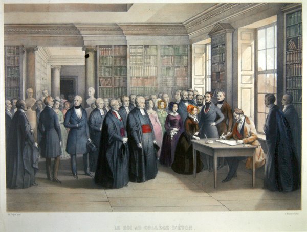 El rey Luis Felipe firmando el libro de visitas durante su visita al Eton College el 10 de diciembre de Edouard Pingret