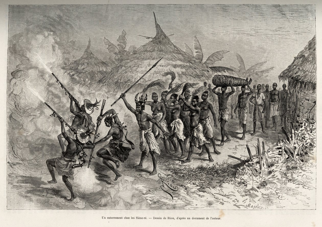 Un funeral en el Siene-re, en Fourou (Mali) (grabado) de Edouard Riou