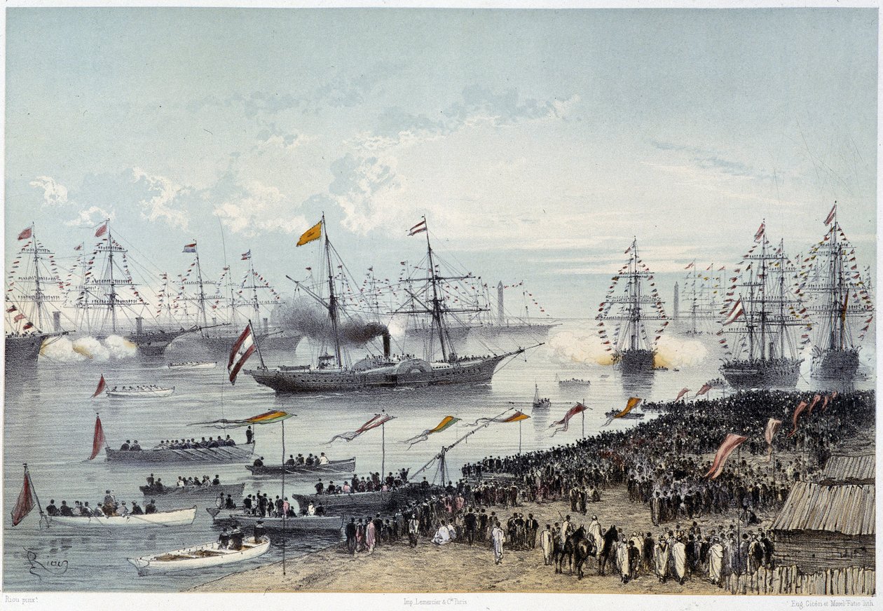 Llegada de Su Majestad el Emperador de Austria a Port Said en Inauguración del Canal de Suez por G. Nicole. 1869 de Edouard Riou