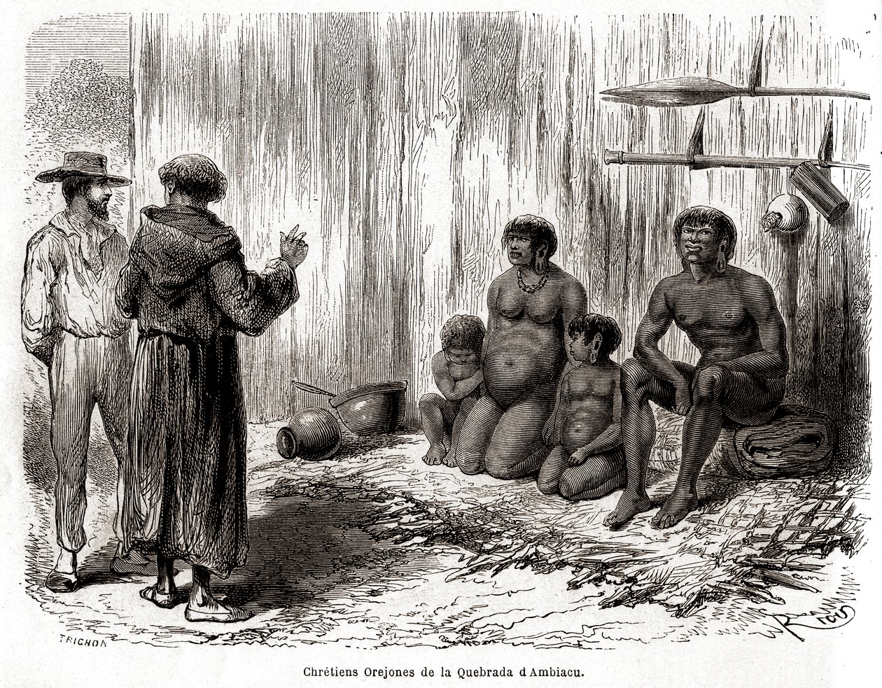 Evangelización cristiana de una familia de indios Yahuas Orejones en Perú de Edouard Riou