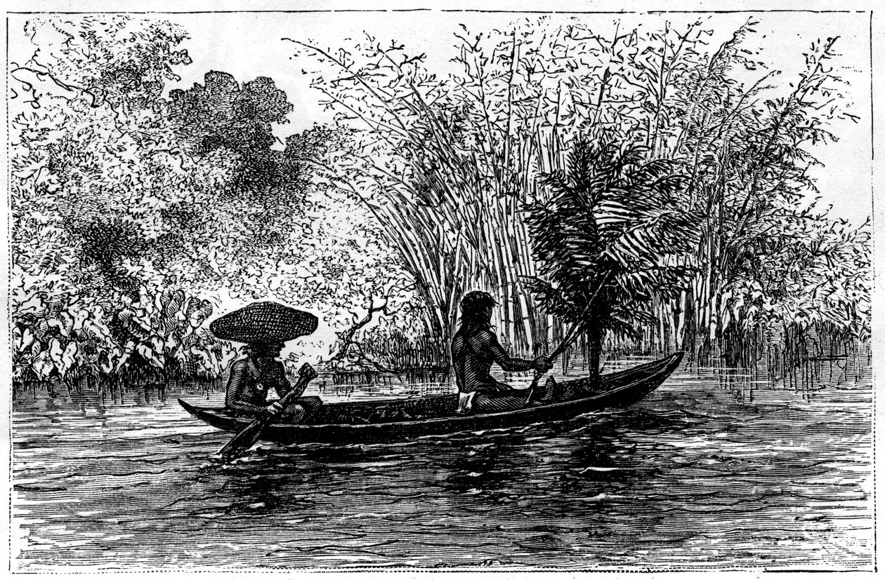 Canoa en el río Esequibo, Guyana, siglo XIX de Edouard Riou