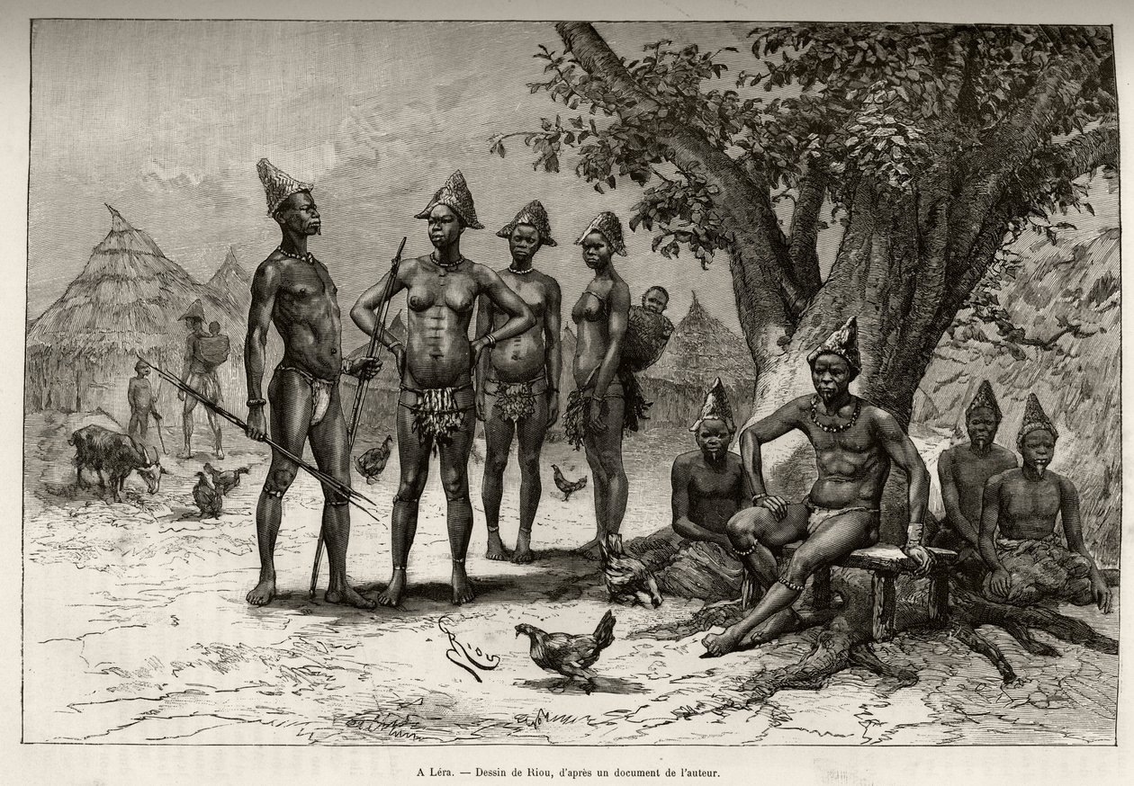 En Lera (o Dera, Níger), tipos de Mandes. Grabado de Riou, para ilustrar la historia Desde el Níger hasta el Golfo de Guinea por el Capitán Louis Gustave Binger (1856-1936), en 1887-1889, en Le tour du monde, nuevo diario de viajes, bajo la dirección de de Edouard Riou