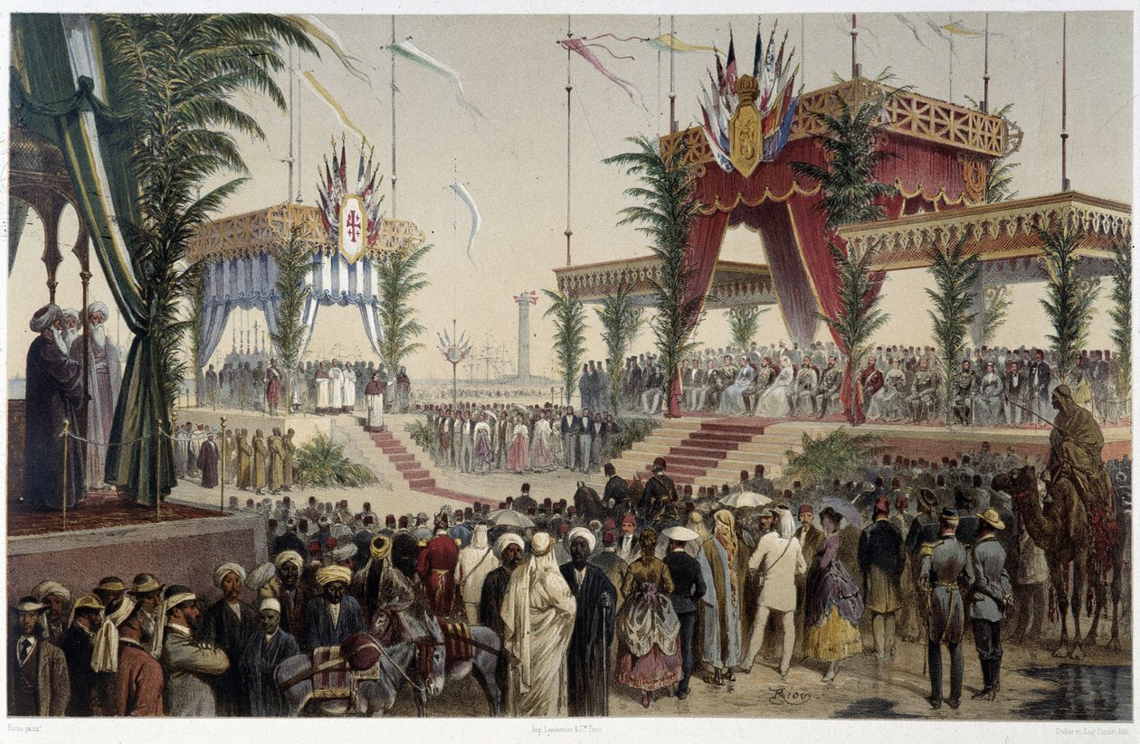 La Tribuna de los soberanos en “Inauguración del Canal de Suez” por G. Nicole. 1869 de Edouard Riou