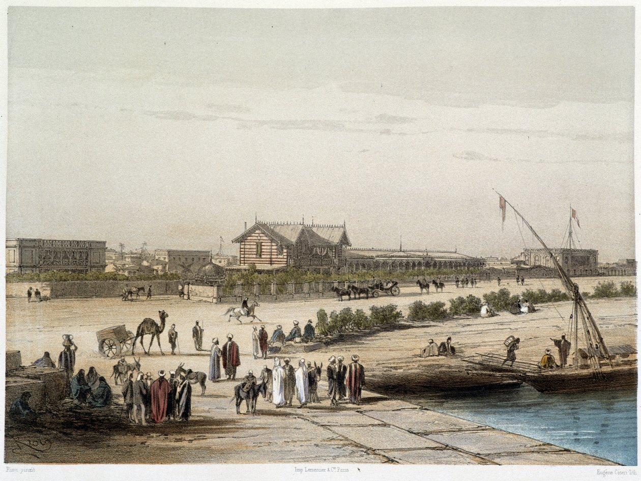 Escena y vista del canal en Inauguración del Canal de Suez por G. Nicole. 1869 de Edouard Riou