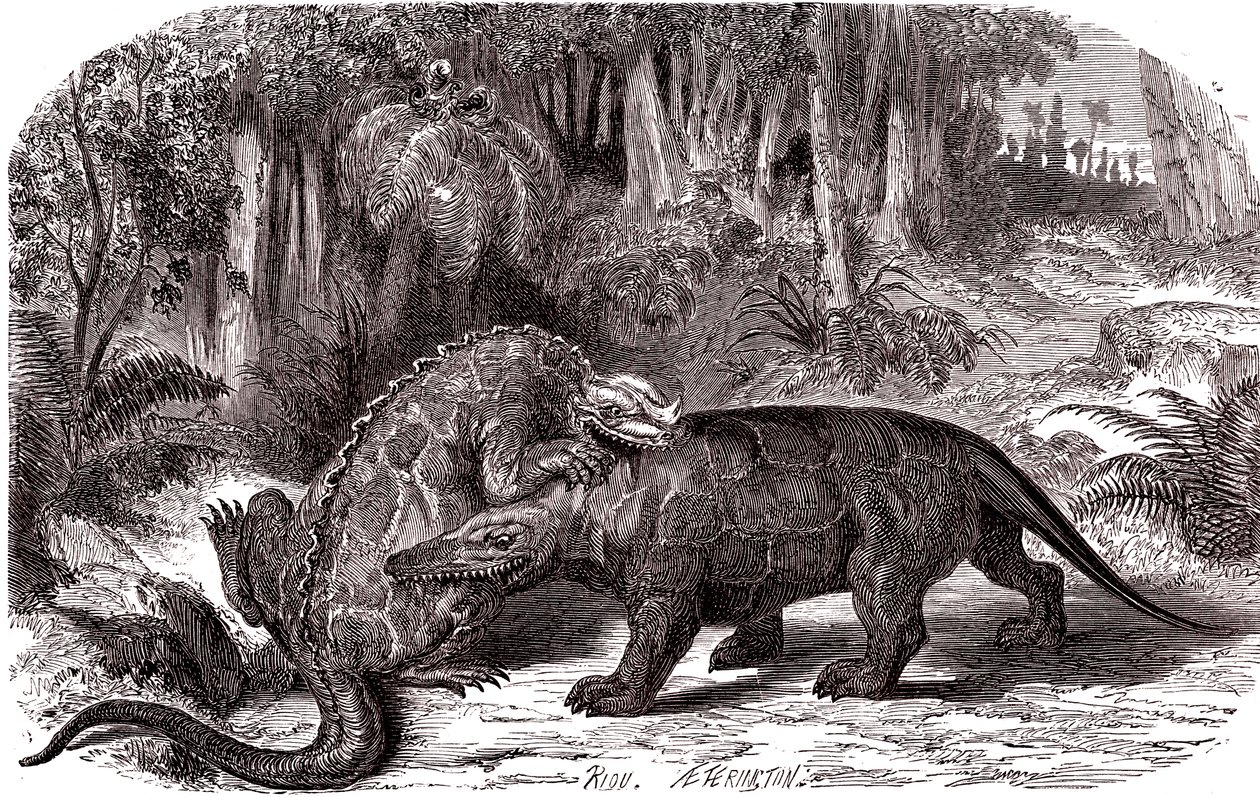 El Iguanodonte y el Megalosaurio de Edouard Riou