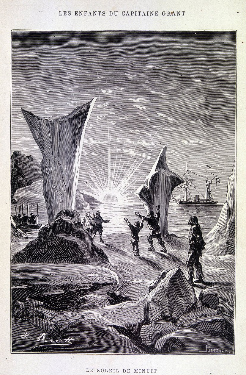 El Sol de Medianoche en "Los Hijos del Capitán Grant" por Jules Verne de Edouard Riou