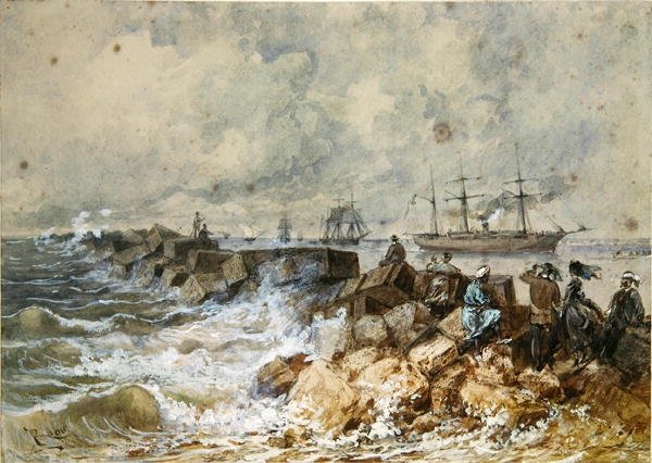 El Canal de Suez, de un álbum de recuerdos que conmemora el Viaje de la Emperatriz Eugenia (1827-1920) en la Inauguración en 1869 de Edouard Riou