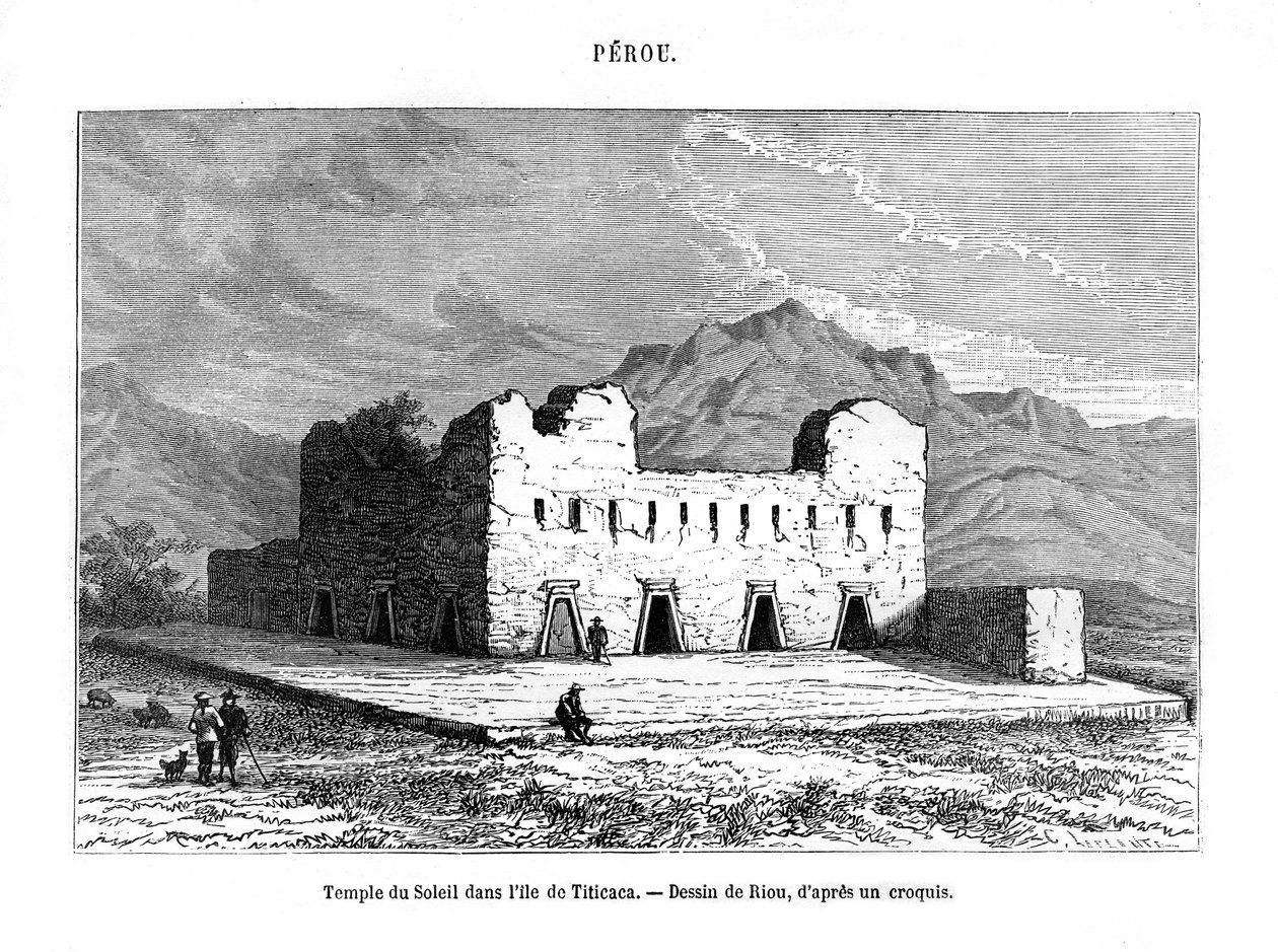 El Templo del Sol en la isla de Titicaca, Perú, siglo XIX de Edouard Riou