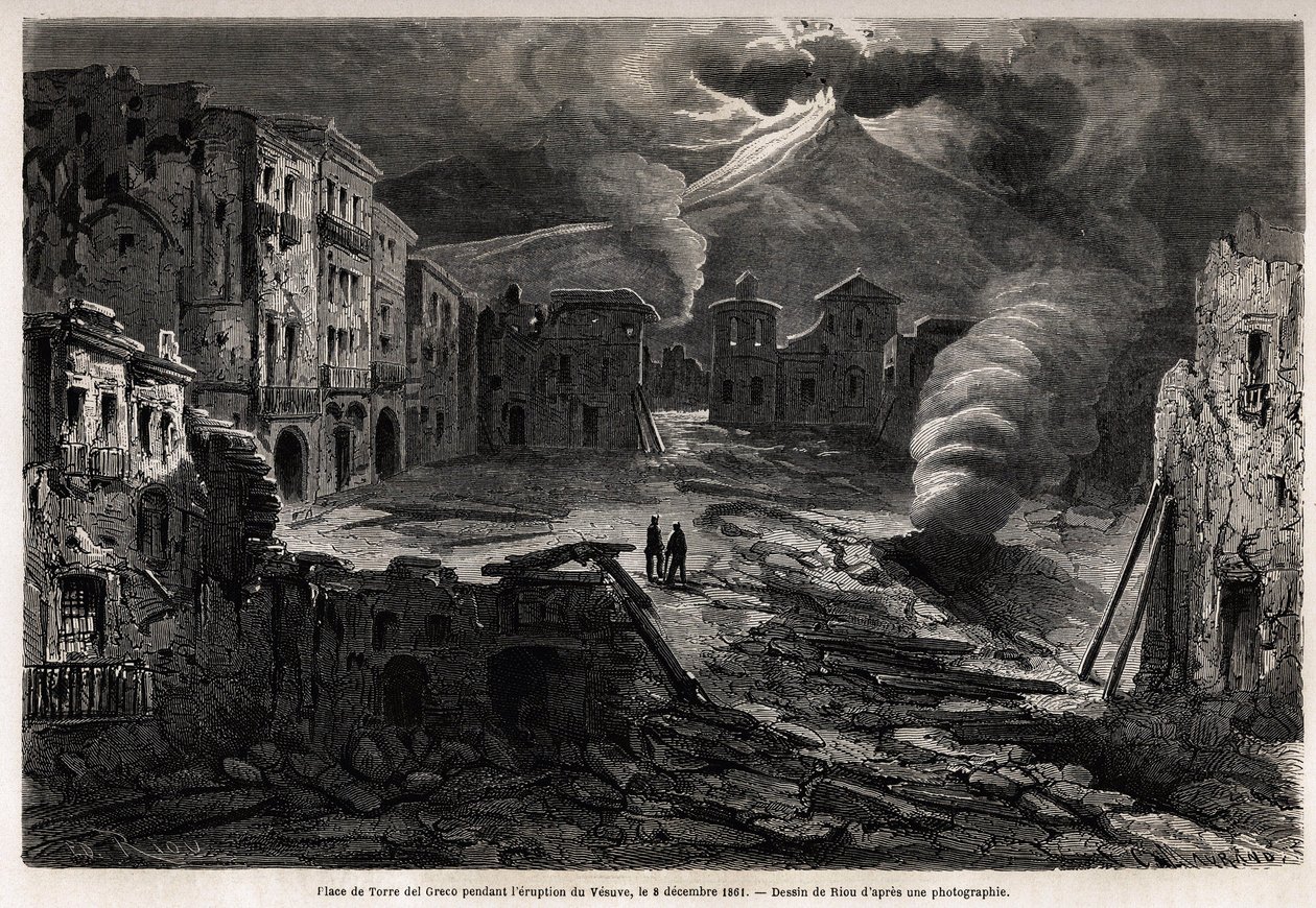 La plaza de Torre del Greco durante la erupción del Vesubio de Edouard Riou