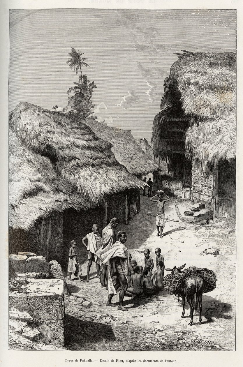 Tipos de Pakhala (Costa de Marfil). Grabado de Riou, para ilustrar la historia Desde el Níger hasta el Golfo de Guinea por el Capitán Louis Gustave Binger (1856-1936), en 1887-1889, en Le tour du monde, nuevo diario de viajes, bajo la dirección de Edouard  de Edouard Riou