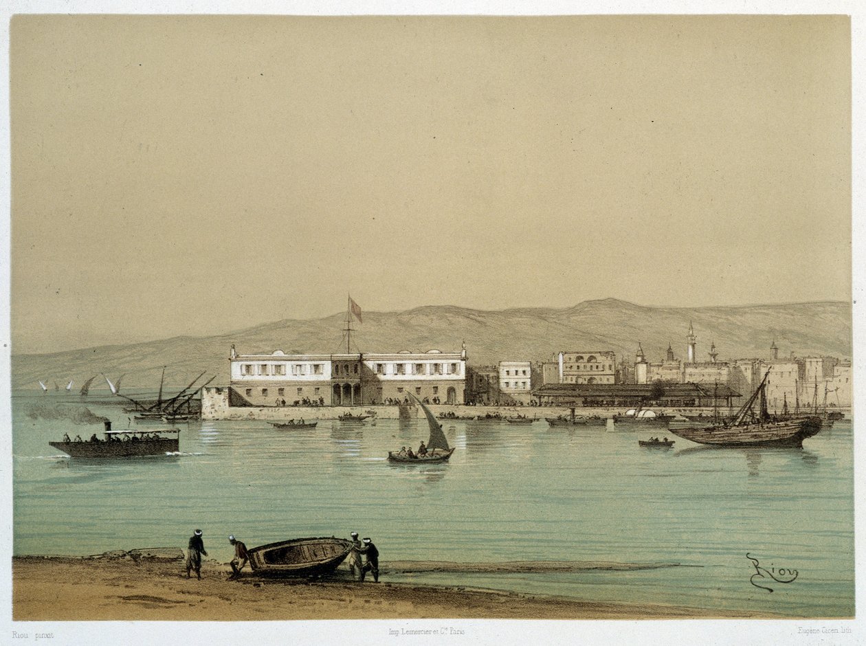 Vista del Canal en "Inauguración del Canal de Suez" por G. Nicole. 1869 de Edouard Riou