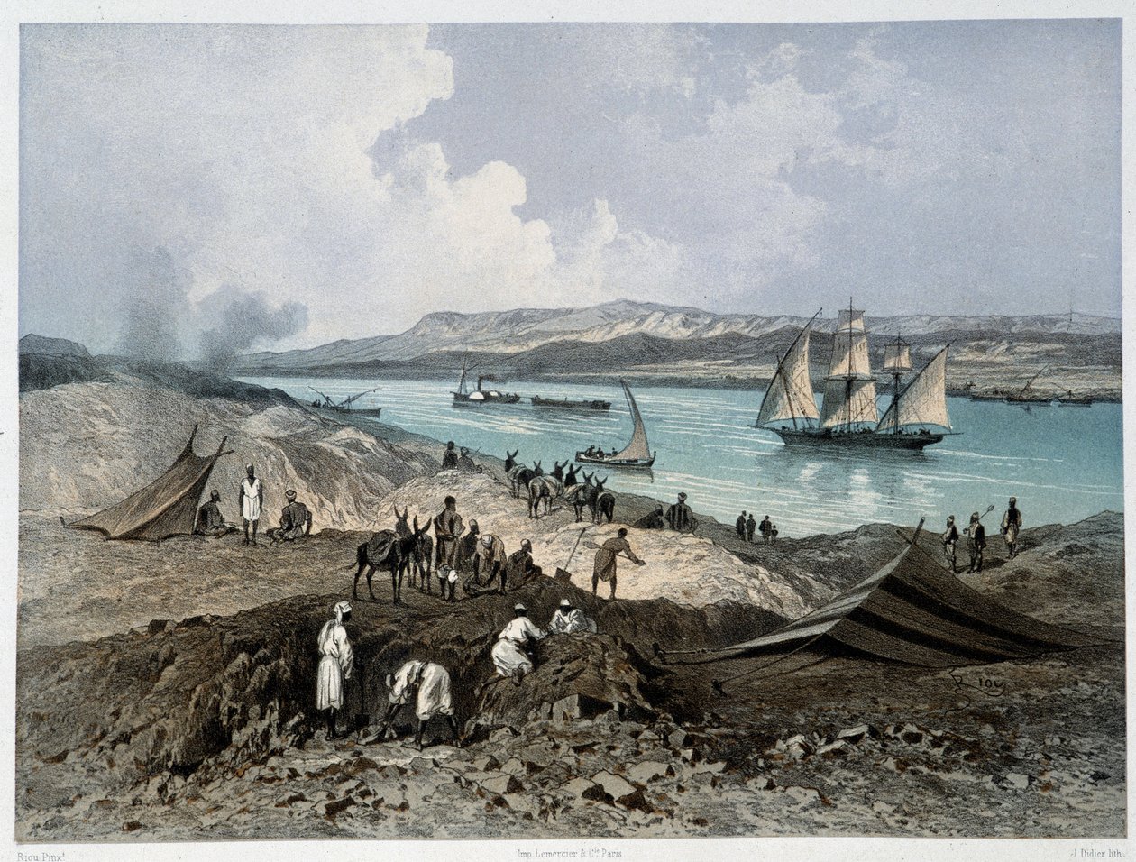 Vista del canal en Inauguración del Canal de Suez por G. Nicole. 1869 de Edouard Riou