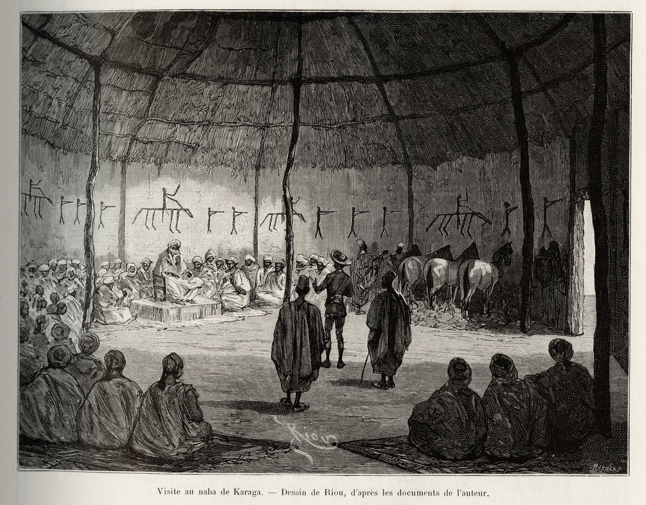 Visita al Naba de Karaga (Ghana). Grabado de Riou, para ilustrar la historia Desde el Níger hasta el Golfo de Guinea por el Capitán Louis Gustave Binger (1856-1936), en 1887-1889, en Le tour du monde, nuevo diario de viajes, bajo la dirección de Edouar de Edouard Riou