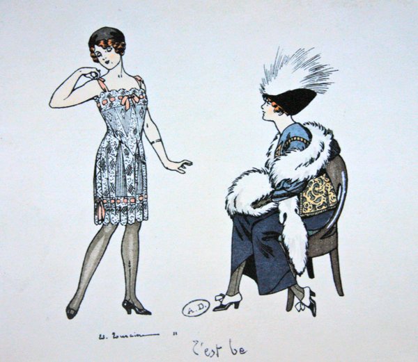 Maniquí mostrando una combinación a un cliente, c.1912 de Edouard Touraine