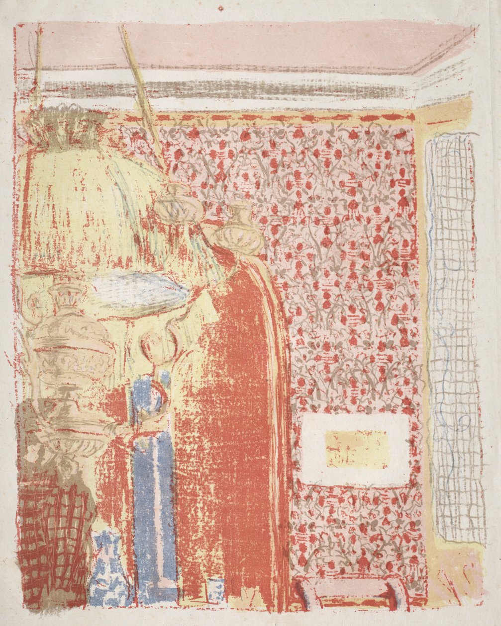 Interior con papel tapiz rosa II de Edouard Vuillard