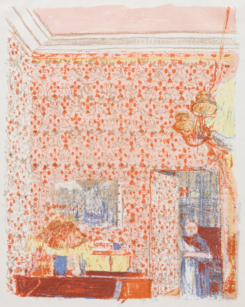 Interior con papel tapiz rosa I de Edouard Vuillard