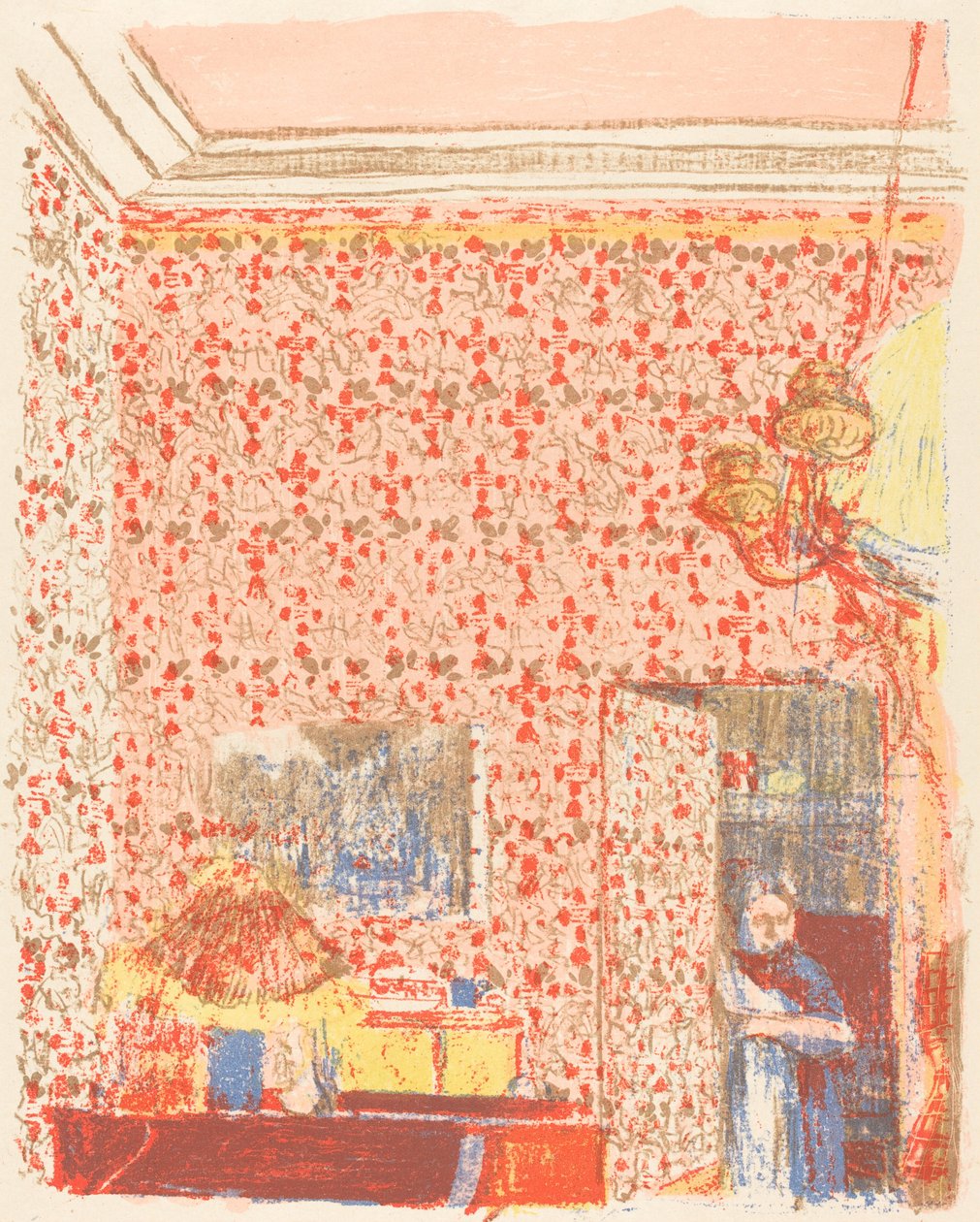 Interior con papel tapiz rosa I, c. 1896 publicado en 1899 de Edouard Vuillard