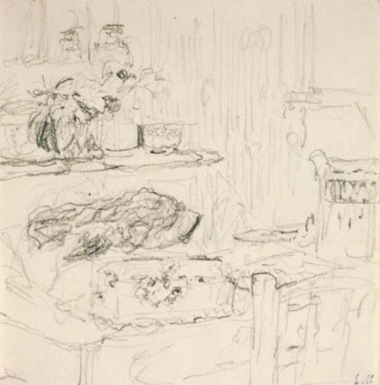 Interior con mesa cuadrada de Edouard Vuillard