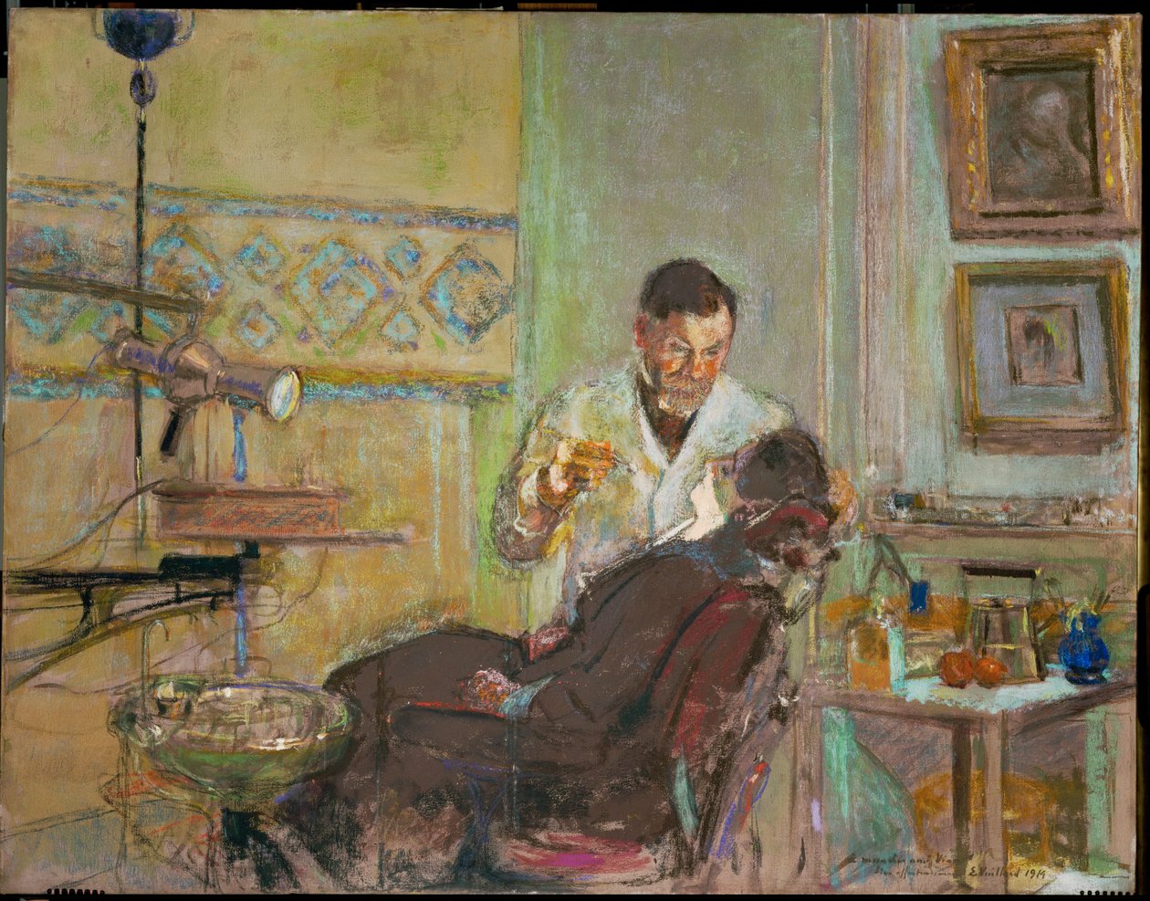 El doctor Georges Viau en su consulta dental, tratando a Annette Roussel (óleo sobre lienzo) de Edouard Vuillard