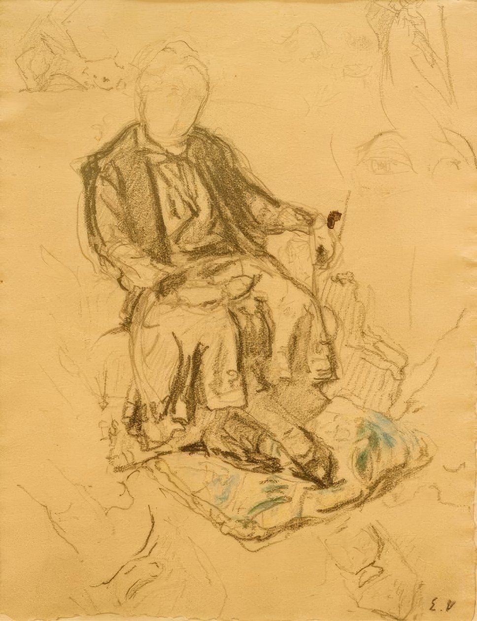 Madame Bénard sentada, pies sobre un cojín de Edouard Vuillard