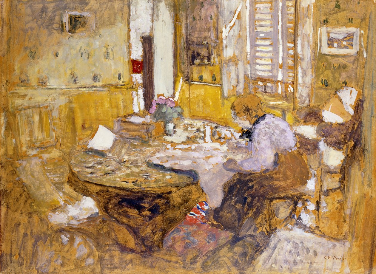 Madame Vuillard leyendo en el comedor, rue Truffant de Edouard Vuillard
